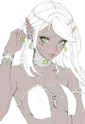 Elegant Dark Elf with Green Eyes
