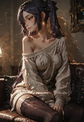 Elegant Girl in Cozy Knit Sweater