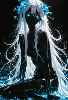 Ethereal Shadow Maiden with Glowing Flowers
