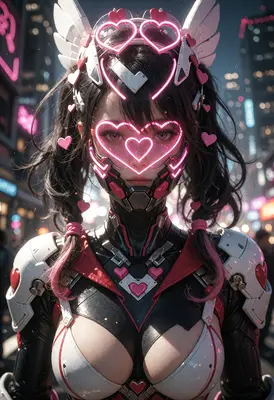 Neon Heart Cybernetic Anime Girl