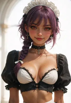 Gothic Maid with Purple Braided Hair
