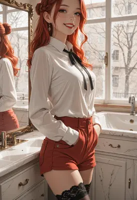Radiant Ginger Beauty in Bathroom