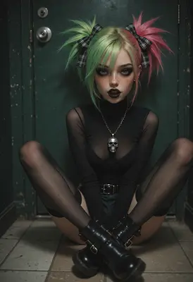 Gothic Girl with Split Color Hair