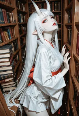 White Haired Oni in the Library