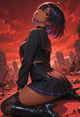 Gothic Schoolgirl Amidst Urban Ruins