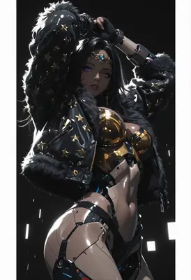 Cybernetic Diva in Starry Fur Jacket