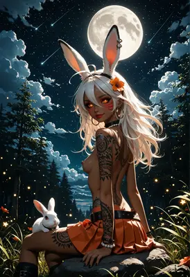 Moonlit Rabbit Girl Under Starry Sky