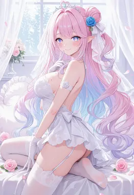 Ethereal Pink Haired Bride in Lingerie