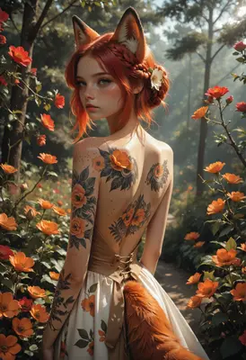 Fox Spirit Among The Orange Blooms