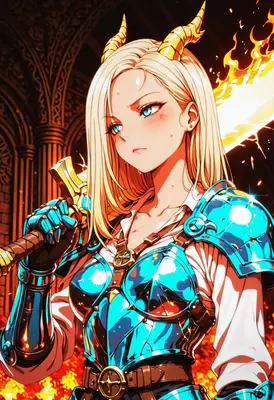 Blonde Horned Warrior in Glowing Armor