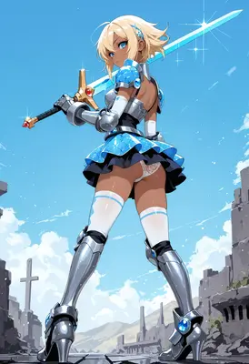Blonde Warrior Knight in Ruined Landscape