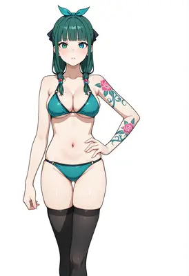 Teal Bikini Girl with Rose Tattoos