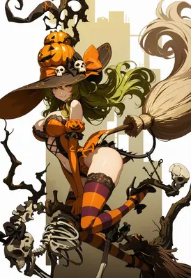 Enchanting Pumpkin Witch Halloween Fantasy