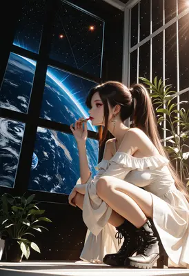 Applying Lipstick Before A Space View