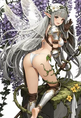 Fairy Warrior Amidst Wisteria Blooms