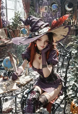 Enchanting Witch Writing in Her Study