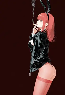 Makima Smoking in Leather Bunny Suit