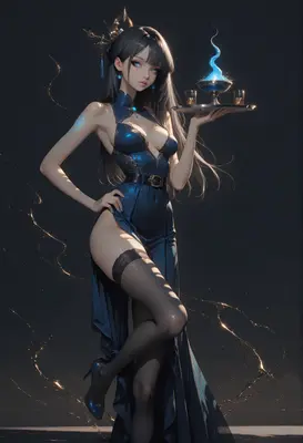 Elegant Blue Sorceress Serving Magic
