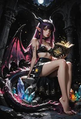 Demon Scholar Reading Ancient Grimoire