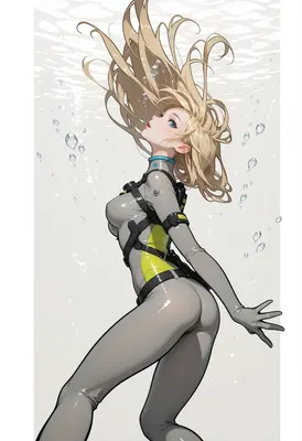 Diver Ascending Through Bubbles