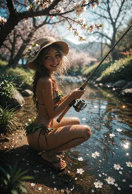 Springtime Fishing Under Cherry Blossoms