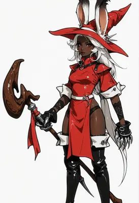 Scarlet Rabbit Witch with Wooden Staff