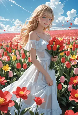 Blonde Girl in a Tulip Field