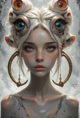Surreal Goddess with Multi-Eyed Visage