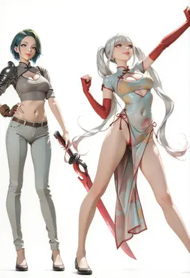 Dual Warrior Duo in Stylish Attire