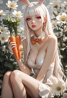 Bunny Girl Holding Fresh Garden Carrots
