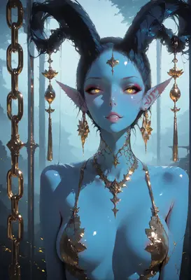 Celestial Blue Demon with Golden Ornaments