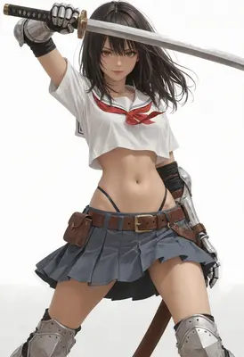 Armored Schoolgirl Warrior with Katana