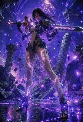 Void Warrior Amidst Ruined Pillars
