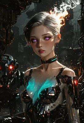 Cybernetic Guardian with Glowing Violet Eyes