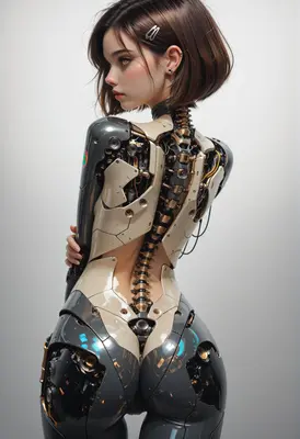 Cyborg Beauty with Exposed Mechanical Spine