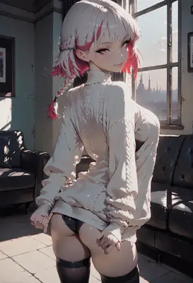 Girl in Oversized Knitted Sweater