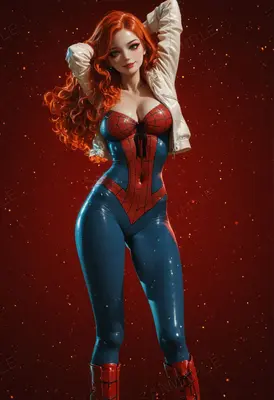 Fiery Heroine in Latex Spider Suit