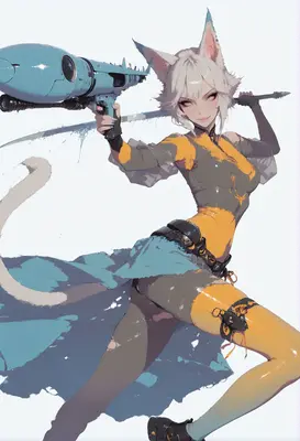 Cat Girl Warrior With Futuristic Weaponry