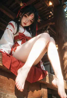 Red Eyed Shrine Maiden in Sunlight