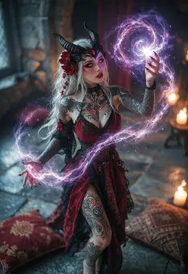 Demon Sorceress Casting Arcane Magic
