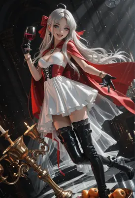 Elegant Vampire Girl with Red Cloak