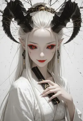 Ethereal Demon Maiden with Obsidian Horns