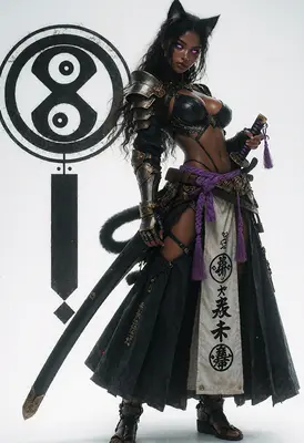 Cat Girl Warrior with Samurai Sword