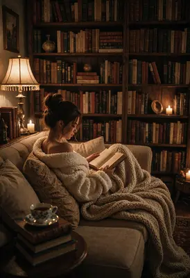 Cozy Evening Reading in Library