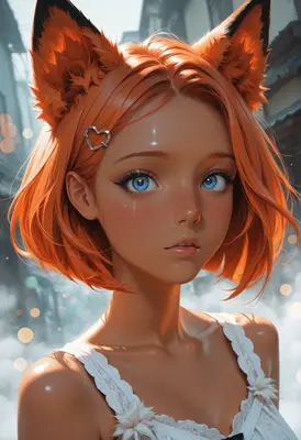 Dreamy Fox Girl with Heart Clip