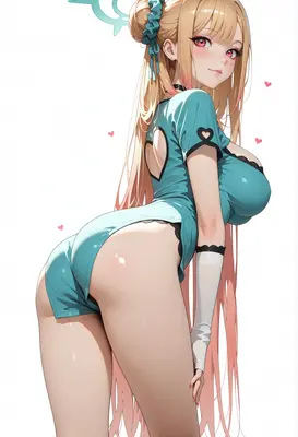 Playful Blonde in Teal Bodysuit