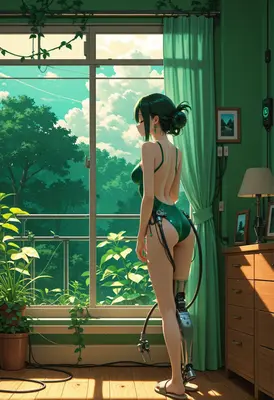 Cyborg Gazing Through A Sunny Window
