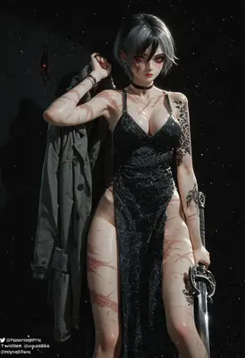 Scarred Warrior in Black Dress