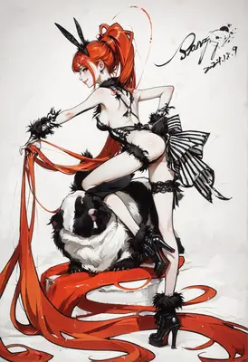 Red Haired Bunny Girl and Companion