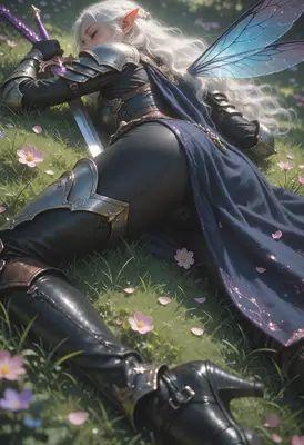 Fallen Fairy Knight Resting in Meadows